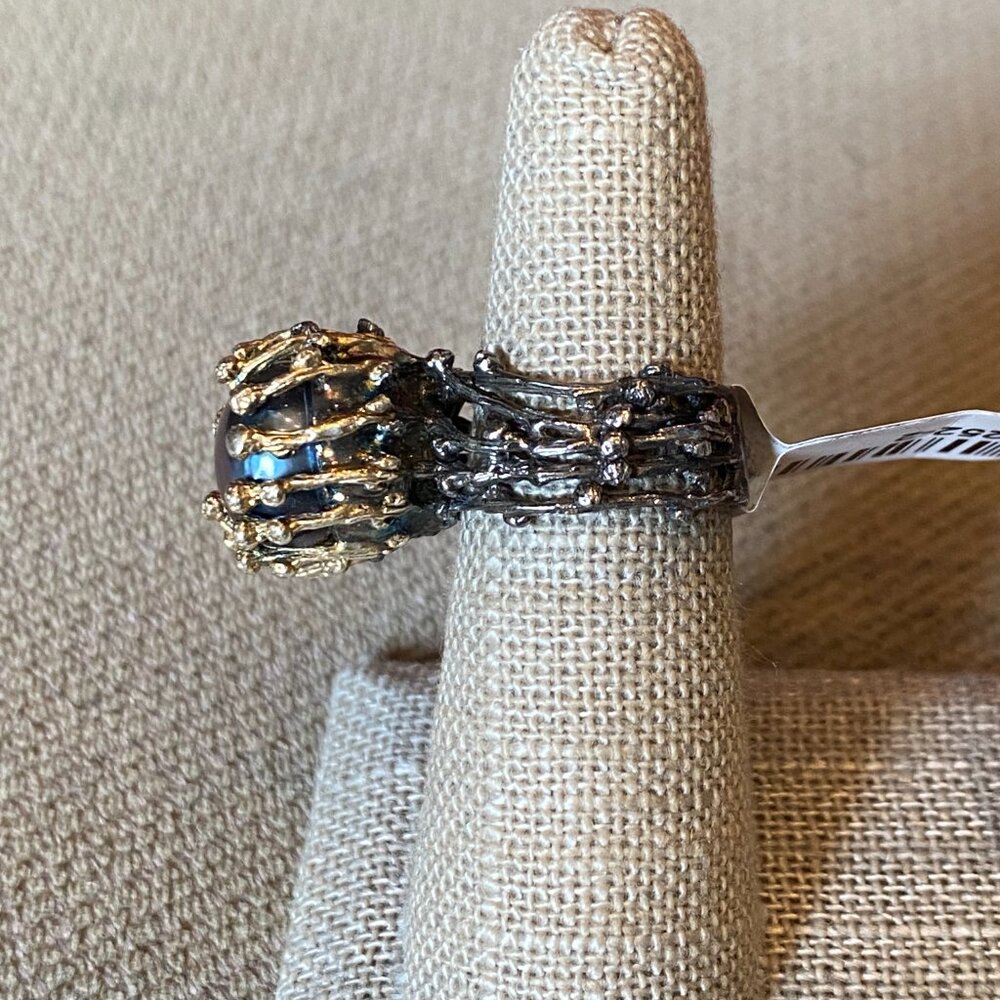 Tahitian pearl ring 11.5mm set in oxidized silver, size is between 6 and 7 - Picture 3 of 5